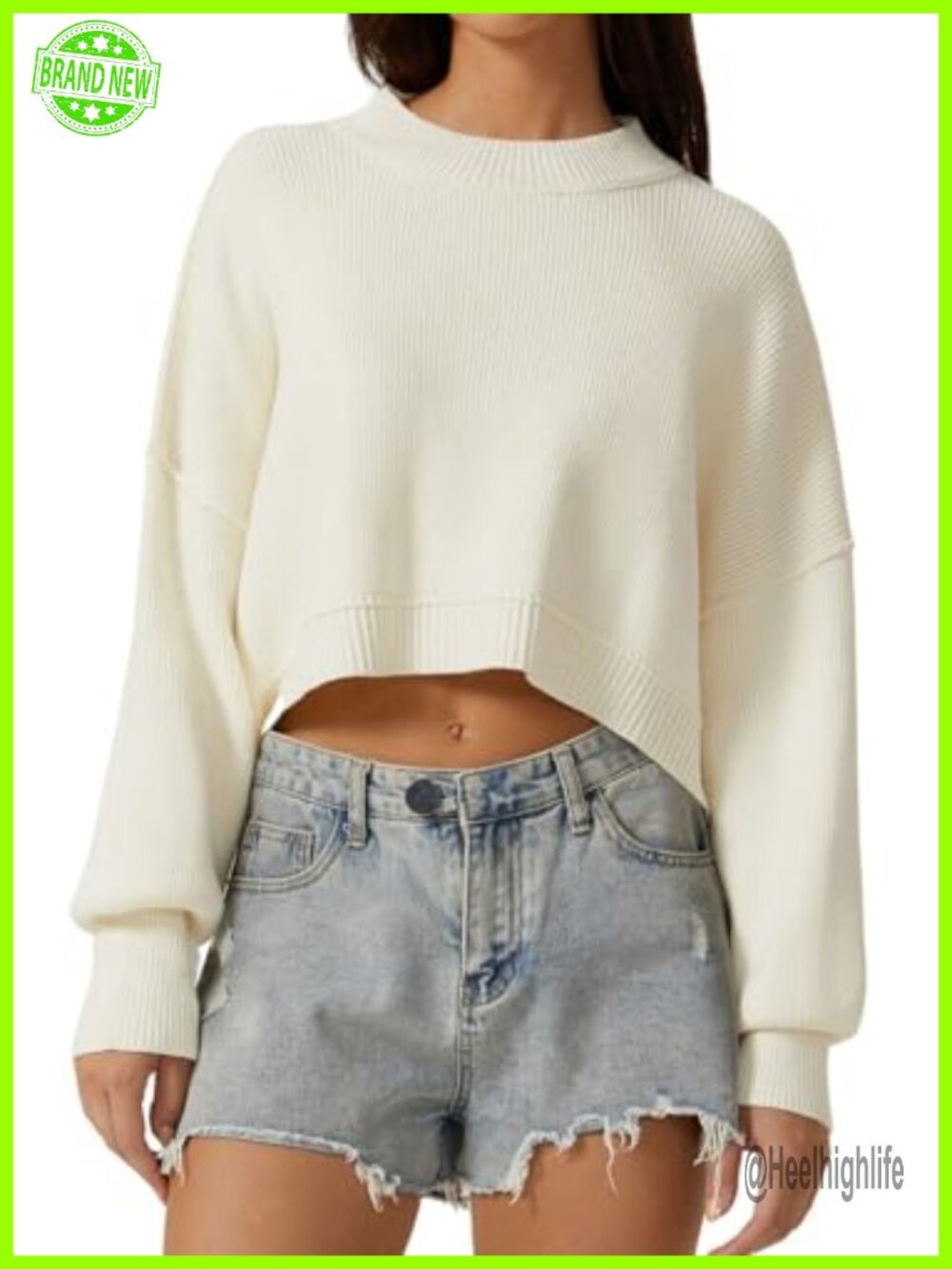Mock Neck Cropped Sweater Long Sleeve Oversized Knit Pullover Top